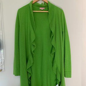 Lilly Pulitzer Long Green Open Ruffle Cardigan Size small, Green, 100% cashmere